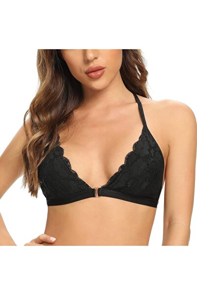 NO BRAND Women's Front Closure Lace Racerback Triangle Bralette