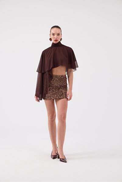 HOLLY LOLLY Sequined Mini Harley Skirt Brown