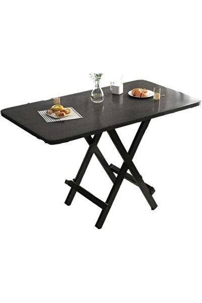 Taimi Folding Dining Table 100x60x74cm with Wooden Top & Metal Legs, Portable Table with a Modern Black