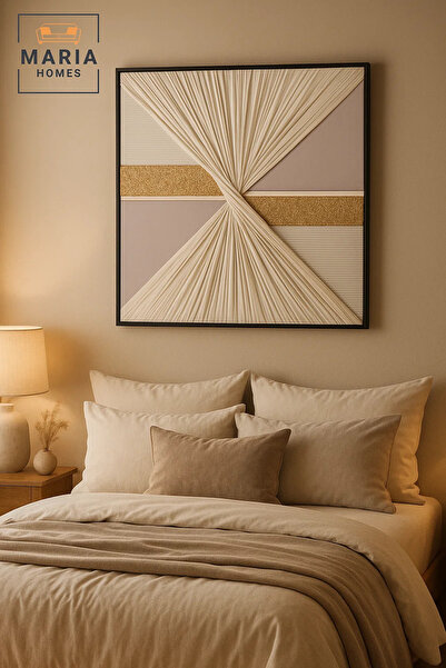 MARIA HOMES White and Gold Square Abstract Wall Art Luxury Textured Modern Decor for Living Room 100*100CM