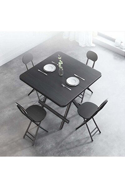 Taimi Folding Dining Table 80x80x74cm with Wooden Top & Metal Legs, Portable Table with a Modern Black