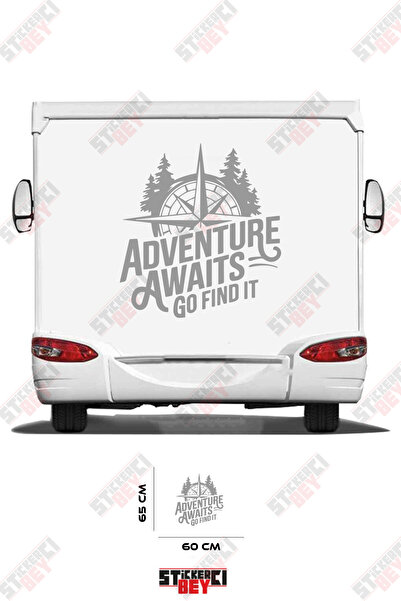 STİCKERCI BEY ملصق مركبة التخييم مع تصميم بوصلة وعبارة 'المغامرة تنتظر، اذهب ...