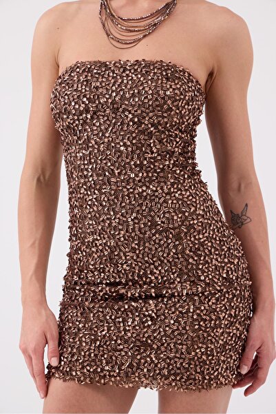 HOLLY LOLLY Sequined Strapless Mini Genesis Dress Brown