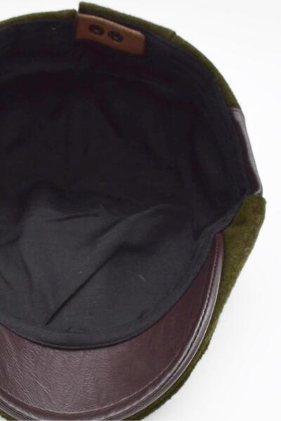 Külah Men's Hat Woolen Textured Sports Cap with Leather Accessories