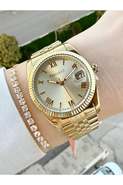 Ferrucci Büyük Rolex Kasa Takvimli Kadın Kol Saati Ve Bileklik