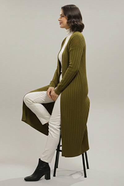 benguen Patterned Long Mercerized Cardigan N3257 Oil Green