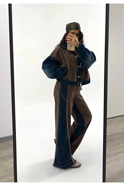 roibyardaözmen طقم تصميم بتفاصيل الدنيم والجلد النوبوك