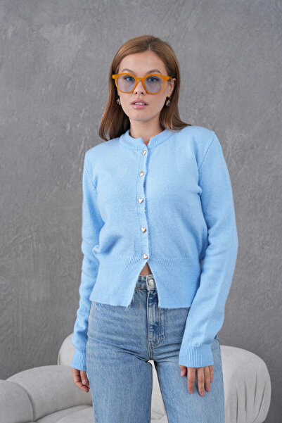 Park Karon Women's Crew Neck Button Detailed Knitwear Cardigan