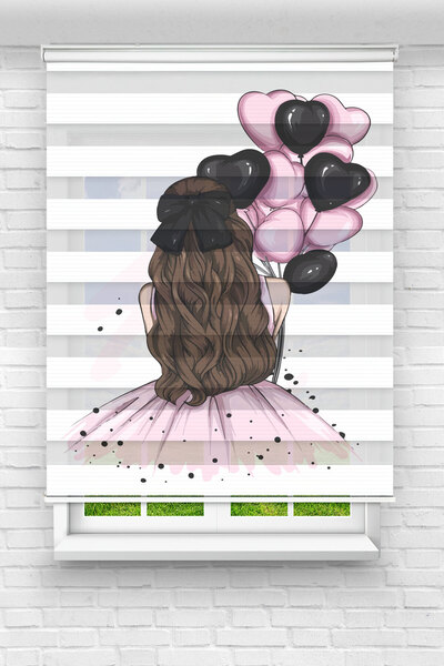 Perdecizade (ENXBOY)KALPLİ BALONLU KIZ DİJİTAL BASKILI ZEBRA PERDE-COCUK ODAS...