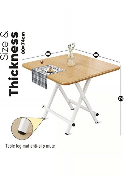 Taimi Folding Dining Table 80x80x74cm with Wooden Top & Metal Legs, Portable Table with a Wooden Color