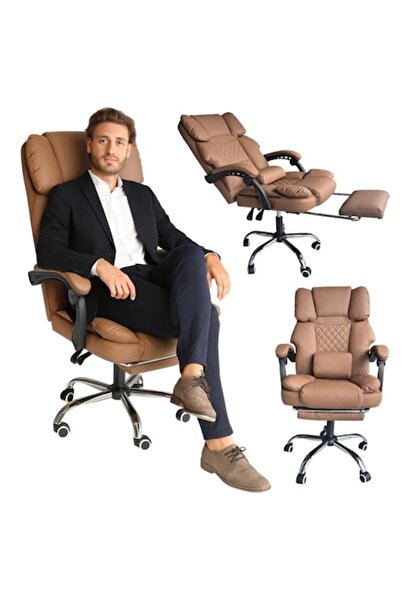 OEM Ergonomic office chair Master Prestige, brown faux leather, with massage and footrest