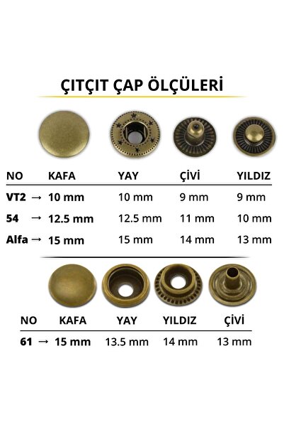 ipekbazaar Snap Fastener Setting Die 1 Set, - No: Vt2 |   54 |   61 |   Alpha Options