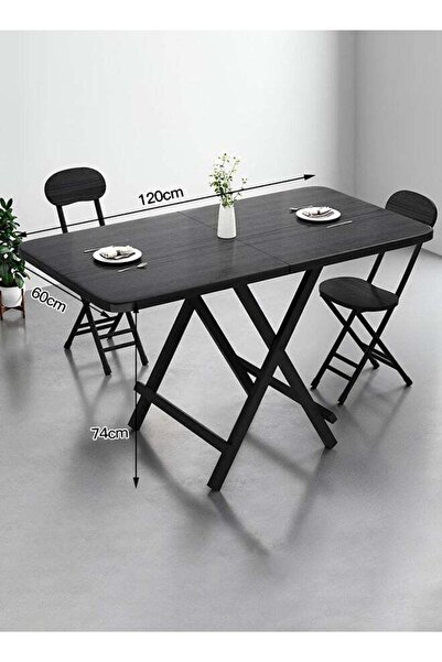 Taimi Folding Dining Table 120x60x74cm with Wooden Top & Metal Legs, Portable Table with a Modern Black