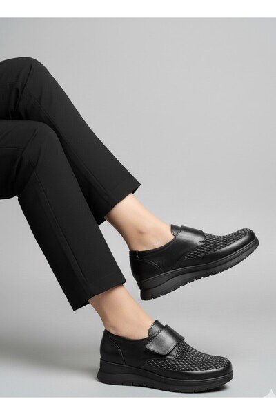 uway Women's Genuine Leather Full Orthopedic Laser Pattern Embroidered Bone Protruding Comfortable Mother Shoes