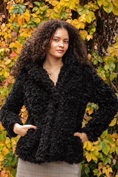 Jument Women's Collared Long Sleeve Lined Short Coat-Black