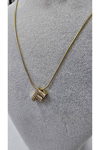 NO NAME Stainless Steel Gold Color Zircon Stone Letter Necklace - Letter F