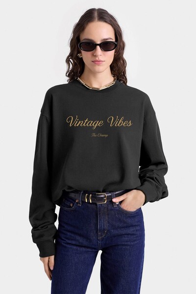 The Champ Clothing Women's Oversized Sweatshirt Vintage Vibes Printed Smoked ...
