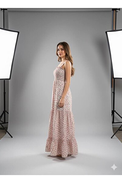 BRGCLOTHING Floral Print Strap Long Dress