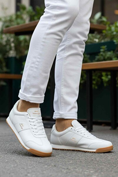 Slazenger White Lace-Up Non-Slip Sole Men's Sneaker Band m