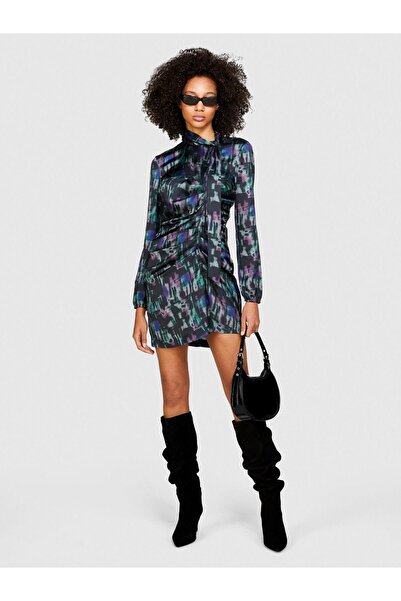 Sisley Women's Patterned Gathered Front Buttoned Back Long Sleeve Dress 323A4Rtmlv046-Sis61Y