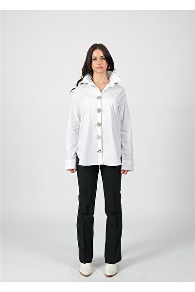 NIXIE COLLECTION Gold Düğmeli Beyaz Gömlek