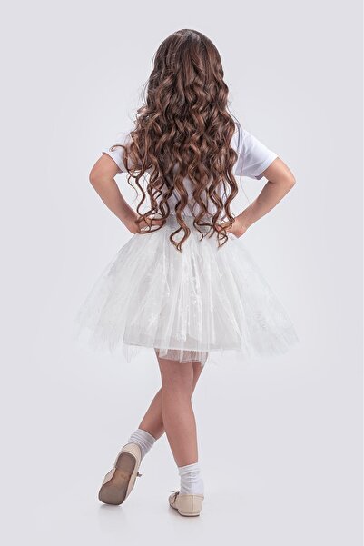 Mnk Baby&Kids Tutu Snowflake cu imprimeu Fusta de petrecere M00779 ALB