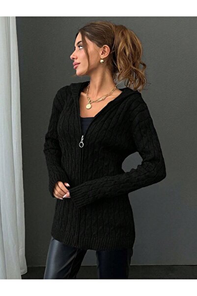 WE AND ME Women's Knitwear Hooded Zippered Cardigan Standard Size