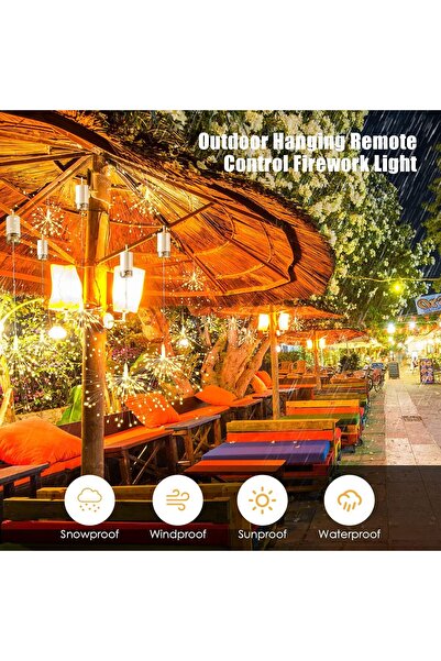 co arma 8-piece LED Starburst Firework Ball Lights with Remote, Battery-Operated, Gold