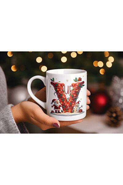 Beramussa V Initial Letter Christmas Mug – Christmas Themed New Year Gift wit...