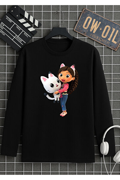 RYO FASHİON Gabby's Dream House cu imprimeu tricou negru cu mânecă lungă pent...