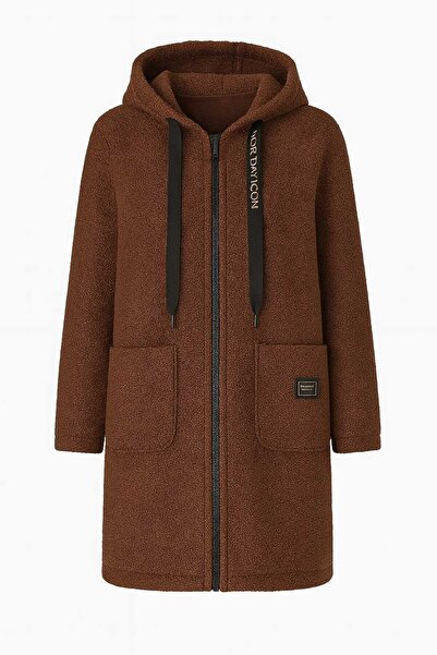 ECK MODA Γυναικείο παλτό με φερμουάρ με διπλή τσέπη πάνω από το γόνατο από βελούδινη τσόχα