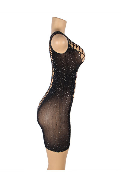 Lingerie and Fashion Style Sparkle Glitter Rhinestone Fishnet Hollow Bodystocking