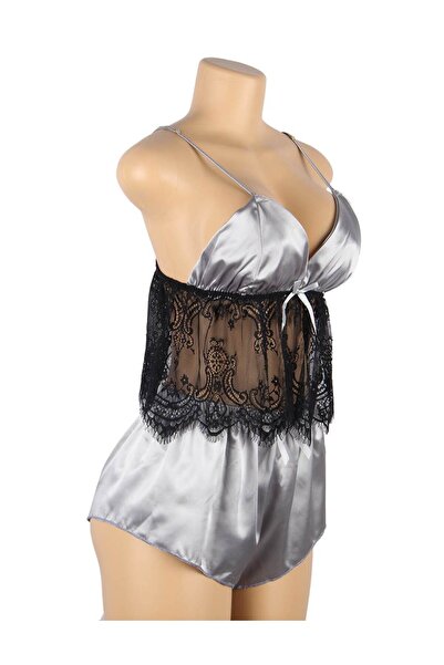 Lingerie and Fashion Style Hollow Sexy Sleepwear Satin Lace Splicing Pajama Sets