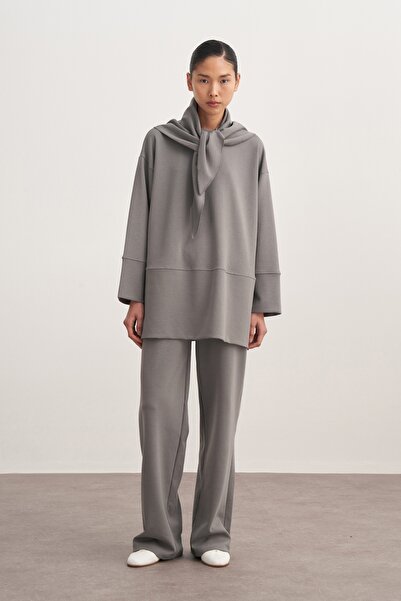 EBU Prive Γυναικείο Interlok Oversize Σακάκι με Αξεσουάρ Σάλι Φουμέ