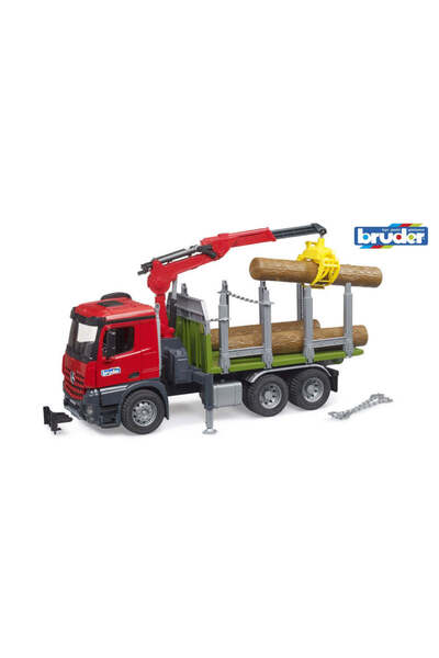 Bruder Mercedes-Benz Arocs Timber Truck with Loading Crane, Grapple and 3 Logs