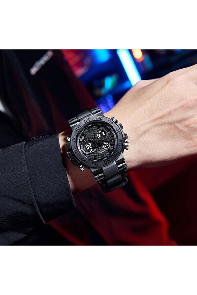 SMAEL Men's Wristwatch Chronograph Sport Army Style Military Dual Time Stopwatch Alarm Black