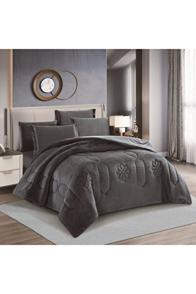 HOURS Livory double-sided winter bedspread with faux fur and velvet, suitable for a single bed size 120x200 cm, 4-piece set (Liana-03)