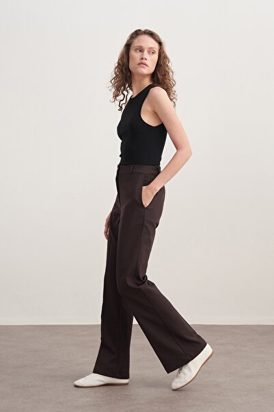 EBU Prive Γυναικεία Gabardine παντελόνι palazzo Καφέ