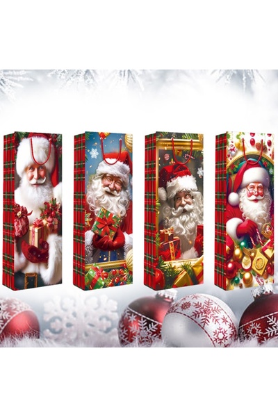 SONORH Set de 4 pungi cadou pentru sticle, 35×12×9 cm, modele premium cu tema...