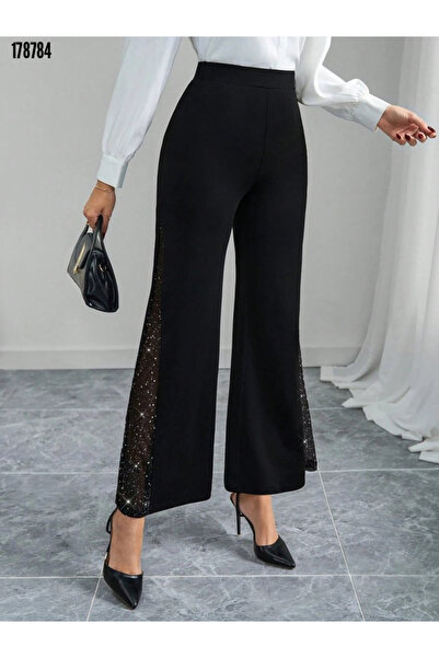 Modayakamoz New Season Side-Tulle Women's Crepe Pants High Waist Imported Sty...