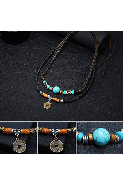 CRM Retro Leather Necklace, CRM, 2 Layers, Unisex, Multicolor