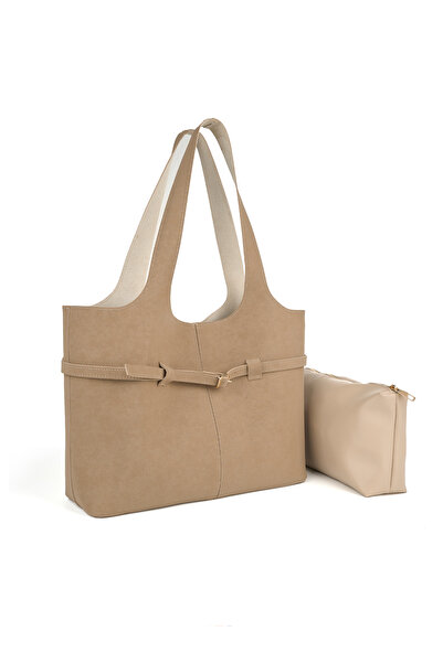 KOÇAK ÇANTA Women's Suede Handbag and Women's Shoulder Bag with Magnet Closure and Makeup Bag