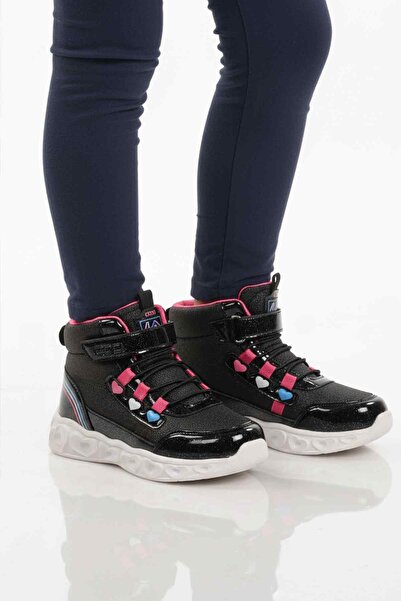 Cool Black Light-Up Velcro Girls' Boots Kids F