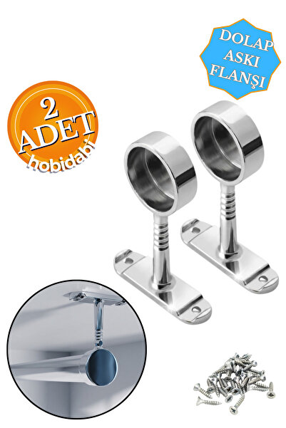 HOBİDABİ Mobilya Boru Askı Flanşı Krom Yuvarlak Dolap Elbise Gardırop Askılık Borusu Aparatı Elemanı (2 ADET)