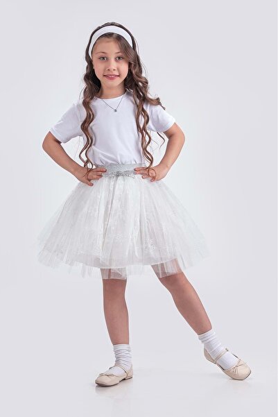 Mnk Baby&Kids Tutu Snowflake cu imprimeu Fusta de petrecere M00779 ALB
