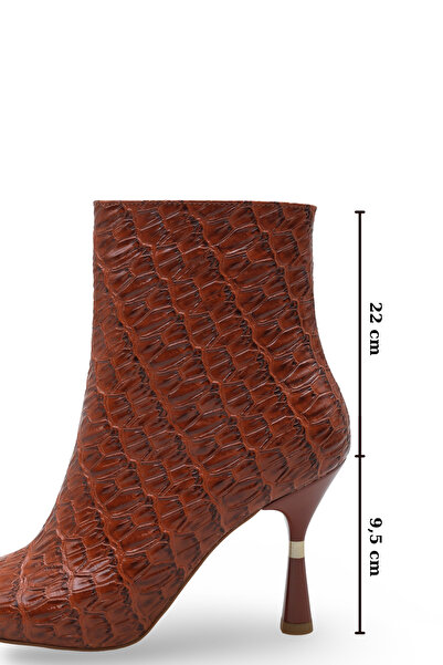 Women Lay-z Women's Tan Crocodile Patent Leather Pointed Toe 9.5 cm Heel Boots Offer a Stylish and Modern Posture