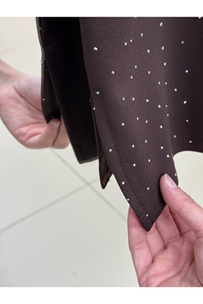 MİHRA STORE Fallon Tunic with Stone Detail Pants Set-Ma5888 Brown