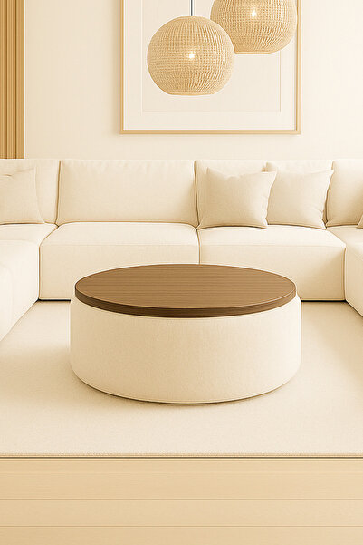 DEKOR MOBİLYACIM ARVENIA 60 CM ÜST TABLALI ORTA PUF SALON SEHPASI