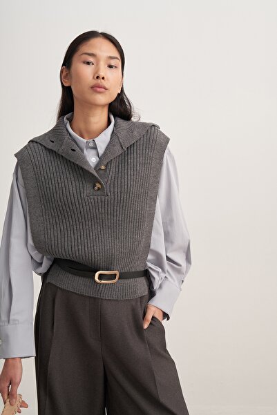 EBU Prive Women's Buttoned Knitwear Sweater Anthracite