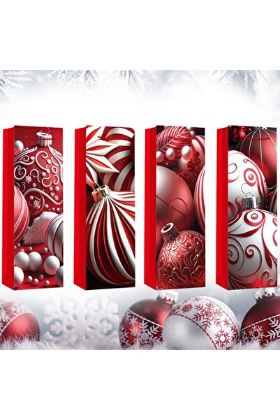 SONORH Set de 4 pungi cadou pentru sticle, 35×12×9 cm, modele premium cu tema...